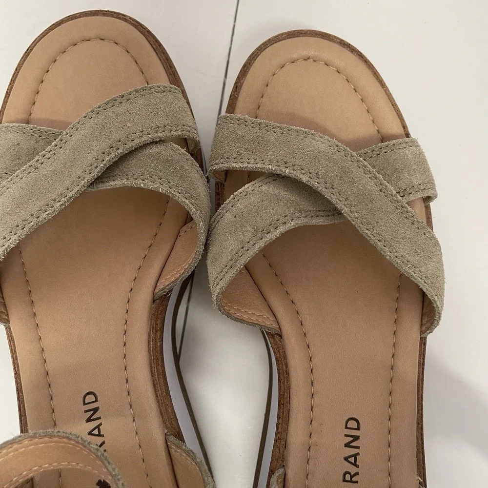 Lucky Brand Suede Wedge Platform Sandal Size‎ 8.5 Tarhi Olive Green Brown Whit